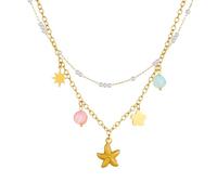 ZIAFRPN Collier Double Couche de Perle en Acier Inoxydable Fleur d’étoile de mer dorée pour Les Femmes Mode Collier chaîne de Cou Bijoux glamourcadeau