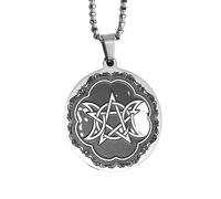 ZIAFRPN Collier Double Lune Sorcière Pentagramme Pendentif Collier pour Hommes Personnalisé Bonne Chance Bijoux Mode