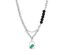 ZIAFRPN Collier géométrique en Pierre Verte pour Hommes, Mode Hip hop Punk Double Couche chaîne épissage breloque Collier