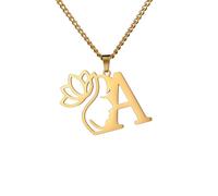 ZIAFRPN Collier Gothique Beauté Fleur de Lotus Lettre Collier pour Femmes Collier Pendentif Initiale Alphabet Bijoux Cadeaux félicitations Cadeaux