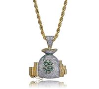 ZIAFRPN Collier Hip Hop Ice Out Dollar Money Bag Collier Cubic IA Portefeuille Pendentif pour Hommes Femmes Hip Hop Rock Rap Cool Bijoux Mode