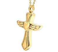 ZIAFRPN Collier Hommes, Ailes d’Ange Coeur Croix urne Pendentif Collier mémorial Cendre Souvenir crémation Bijoux en