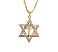 ZIAFRPN Collier Hommes, Classique juif étoile de David Collier Vintage Jérusalem Croix Pendentif Israélien Amulette Bijoux pour Hommes et Femmes