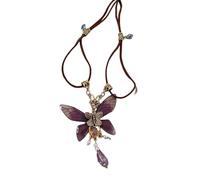 ZIAFRPN Collier pendentif en pierre naturelle marron vintage pour les femmes mode géométrique long en cuir corde collier pull chaîne bijoux cadeaux
