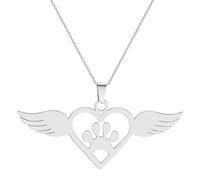 ZIAFRPN Collier Pendentif Petite Patte d’Argent imprimé Coeur Aile Collier Petite Patte Impression Ange Pendentif Animal de Compagnie mémoire Cadeau commémoratif Animal Amour Chien Bijoux