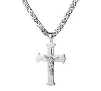 ZIAFRPN Collier pour Hommes Crucifixion Croix Pendentif Collier pour Hommes Femmes Or Argent Noir Couleur Byzanine Chaîne Mode
