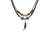 ZIAFRPN Collier pour Hommes Ethnique Dent de Chien Pendentif Colliers pour Hommes Femmes, Double Couches Perles Breloque Cuir Corde Chaîne Tribal Collier Bijoux Cadeaux Mode