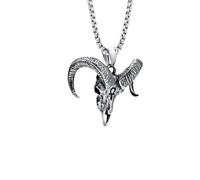 ZIAFRPN Collier pour Hommes, Pendentif crâne en tête de chèvre satanique, Collier Style Gothique Punk Satan, satanique, Lucifer, Halloween, Mode D