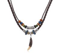 ZIAFRPN Collier pour Hommes, Pendentif en Forme de dent de Chien pour Hommes, chaîne en Corde en Cuir perlée en Bois Double Couche, Bijoux Ethniques, Cadeaux de Mode