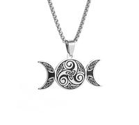 ZIAFRPN Collier Triple Lune Protection Spirale Pendentif Collier pour Hommes Femmes Trinité Celtique Noeud Lucky Bijoux Mode
