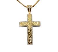 ZIAFRPN Colliers pour Hommes amitié Collier Hip Hop Heavy Large Big Cross Pendentif Collier Or Couleur glacée CZ Bling Jewelry