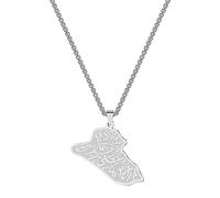 ZIAFRPN Colliers pour Hommes amitié Collier Irak Carte Pendentif Collier Femmes Hommes Irak Carte Cadre avec Arabe célèbre poème vers Charme Bijoux Irlandais