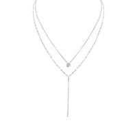 ZIAFRPN Colliers pour Hommes Collier de l’amitié Couleur d’Argent Tendance Double Couche Tour de Cou Long Collier Plein Zircon Pendentifs Ronds Femmes Cadeau Mariage Bijoux