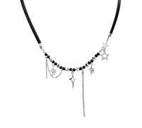 ZIAFRPN Colliers pour Hommes Collier de l’amitié Un Collier étoile à Cinq Branches et Pompon incrusté de Diamants d’Eau et conçu avec des Cordes Noires est pour Les Femmes.
