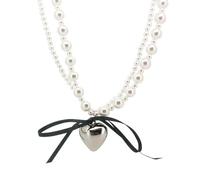 ZIAFRPN Coréen Sweet Cool Style Ruban Bow Coeur Double Couche Collier Collier pour Femme Minorité Design Sense Collier Chaîne
