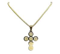 ZIAFRPN Croix de Saint Benoît Symbole Pendentif Or Inoxydable/Argent Mode Bijoux Femmes Hommes Religieux Collier Bracelet Accessoire