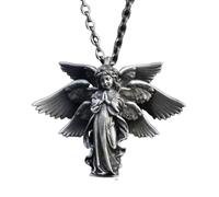 ZIAFRPN Delie Antique Silver Couleur Séraphin Prière Bonne Chance Collier Pendentif Hommes Femmes Anniversaire Amulette Bijoux Cadeau félicitations Cadeaux