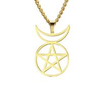 ZIAFRPN Dieu Cornu Cernunnos Sigil Pendentif Collier Pentagramme Triple déesse Symbole n Bijoux