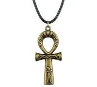 ZIAFRPN Égypte Ankh Croix Collier Égypte Ankh Croix Wax Corde Chaîne Collier Égypte Ankh Croix Pendentif Collier Chaîne en Cuir Noir