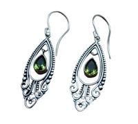 ZIAFRPN Élégante Couleur Argent Fleur Vert Pierre Goutte d’Eau Creux Boucles d’Oreilles pour Femmes Bijoux