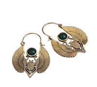 ZIAFRPN Ethnique Or Couleur Sculpture Motif Ver Dangle Boucles D’Oreilles Vintage Rond Pierre Vert Personnalité Boucles D’Oreilles Femmes Bijoux