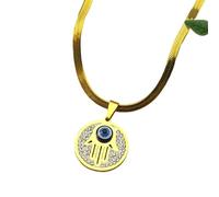 ZIAFRPN Evil Blue Eye Main de Fatim Pendentif Collier pour Femmes Hommes Couleur Or en Acier Inoxydable Strass Chaîne D’amulette Turque Bijoux