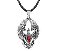 ZIAFRPN Gothique Rouge Cristal Phoenix Oiseau Collier Protection Pendentif Hommes Rétro Punk Noir Corde Slave Corbeau Amulette Bijoux Amis Cadeaux