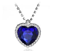 ZIAFRPN Grand Collier Pendentif Coeur en Cristal pour Les Femmes Collier Strass Complet Coeur Titanic De L’Océan Coeur Bleu Amour pour Forever Bijoux