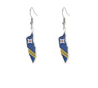 ZIAFRPN Huile Goutte à Goutte Aruba Carte Drapeau Boucles d’Oreilles pour Les Femmes Or Argent Couleur Charme îles des Caraïbes Bijoux Cadeau