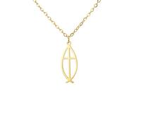 ZIAFRPN Ichthys Poisson Croix Collier abondance et Foi Protection amulette prière Bijoux