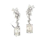 ZIAFRPN Longues Boucles d’Oreilles suspendues avec Zircon cubique géométrique Boucles d’Oreilles de Mariage de Luxe pour Femmes Bijoux en Argent Couleur Bling Bling
