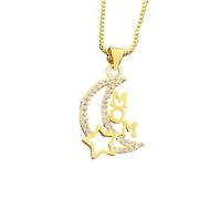 ZIAFRPN Lumière Luxe Star Lune Maman/Lettres d’Amour Pendentif Collier Zircon Brillant Chaîne Initiale Cou Bijoux Cadeau pour Fête des Mères Cadeau