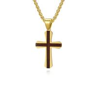 ZIAFRPN Mode Deux Tons Poirier Bois en Acier Inoxydable Double Épissage Croix Pendentifs pour Hommes Et Femmes Talisman Collier Bijoux