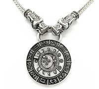 ZIAFRPN Mode Dieu du Soleil Lune Étoile Zodiaque Breloques Constellation Pendentifs Viking Bijoux Colliers avec Longues Têtes De Loup Chaîne Prezzie