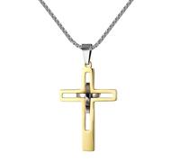 ZIAFRPN Mode Double Croix Pendentif Collier pour Hommes Garçon en Acier Inoxydable 24Inch Chaîne Lien Colliers Bijoux Mâles