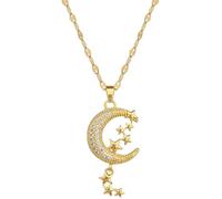 ZIAFRPN Mode en Acier Inoxydable Luxe Vintage Lune Étoiles Frange Pendentif Collier Femmes Tendance Clavicule Chaîne Bijoux Cadeau