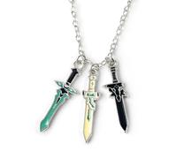 ZIAFRPN Mode Épée Art en Ligne Pendentif Anime Bijoux 3 pièces Ensemble Émail Croix Arme Asuna Kirito Cosplay Collier
