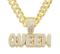 ZIAFRPN Mode Hip Hop Hommes KING QUEEN Pendentif avec lettres collier avec 13 mm Miami Chaîne cubaine Glaçons glacés HipHop Colliers Mode Femmes