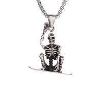 ZIAFRPN Mode Hip Hop Skateboard Crâne Pendentif Garçons Cool Collier pour Hommes Rétro Gothique Halloween Rock Bijoux Cadeau félicitations Cadeaux