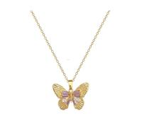 ZIAFRPN Mode Micro-pavé Rose en Forme de Pierre en Acier Inoxydable breloque Papillon Collier Boucles d’Oreilles Ensemble Bijoux Filles dîner Cadeau