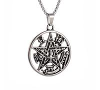 ZIAFRPN Mode Pendentif Pentagramme de Sorcellerie Collier hébreu tétragrammaton juif Amulette Vintage pour Hommes