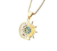 ZIAFRPN Mode Soleil Totem Lune Pendentif Zircon Collier Coloré/Blanc Couleur pour Femmes Bijoux Fête Ami Cadeaux
