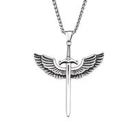 ZIAFRPN Mode Vintage Épée Collier Ange Aile Pendentif pour Hommes Femmes Unique Amulette Bijoux Cadeaux