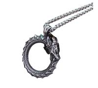 ZIAFRPN Never Fade Men en Acier Inoxydable Auto-dévoreur Ouroboros Valknut Amulette Dragon Pendentif Collier avec boîte s