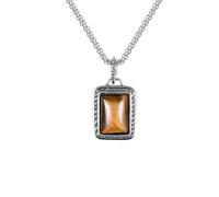 ZIAFRPN Oeil de Tigre Pierre Pendentif Colliers pour Hommes garçons, Marron Pierre Naturelle carré pendentifs, Cadeau de Bijoux Punk Vintage