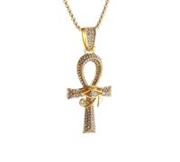 ZIAFRPN Oeil Glacé Oeil D’Horus Croix Pendentif Égyptien Ancien Collier Chaîne Protection Bijoux pour Hommes Femmes Mode Bijoux Cadeaux