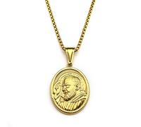 ZIAFRPN Padre Pio Saint Père Collier Médaille Ovale pour Hommes Acier Inoxydable Couleur Or Colliers Bijoux