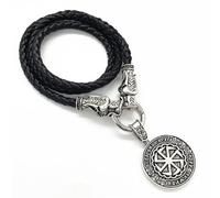 ZIAFRPN Pendentif Slave de Mode, Runes Nordiques, amulette de tête de Loup Viking et chaîne en Cuir