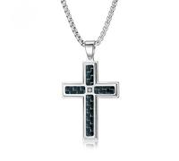 ZIAFRPN Pendentifs Croix en Acier Inoxydable Chaîne de clavicule pour Hommes Double Couche incrustée de Kevlar Bleu Collier Bijoux