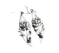 ZIAFRPN Personnalité Vintage Design à la Main sculpté Fleur Boucles d’Oreilles incrusté Pierre Rouge Dames Dangle Feuille Bijoux Boucle d’Oreille